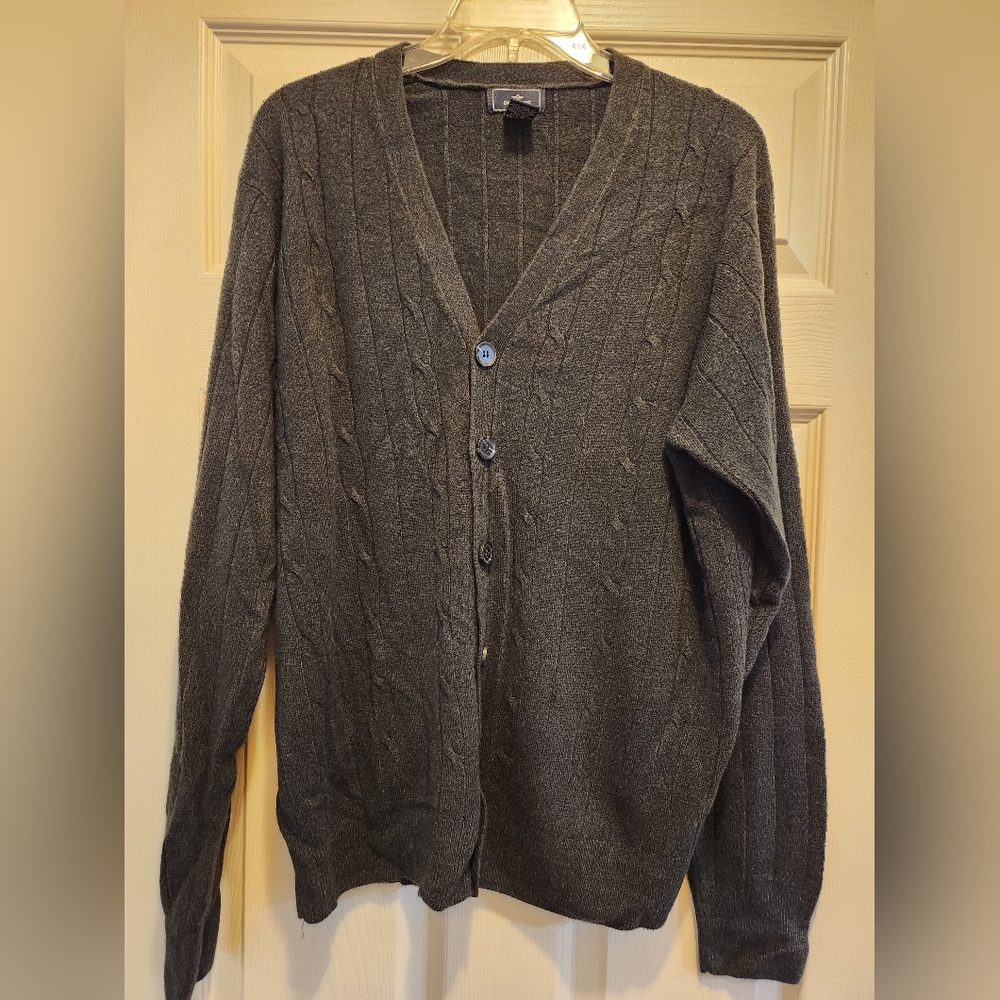 Dockers Men's Gray Cable Knit Cardigan Sweater, Size L